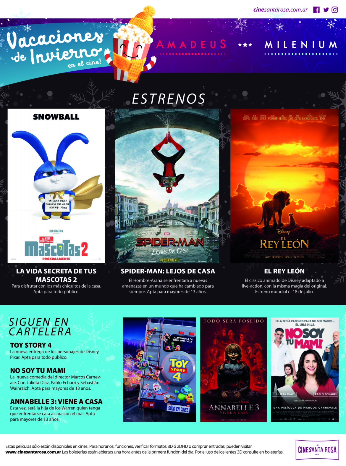 Vacaciones de invierno en los cines de Santa Rosa