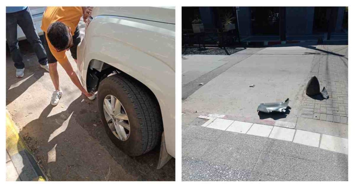 Otro vehículo chocó contra los bolardos en la semipeatonal de Santa Rosa