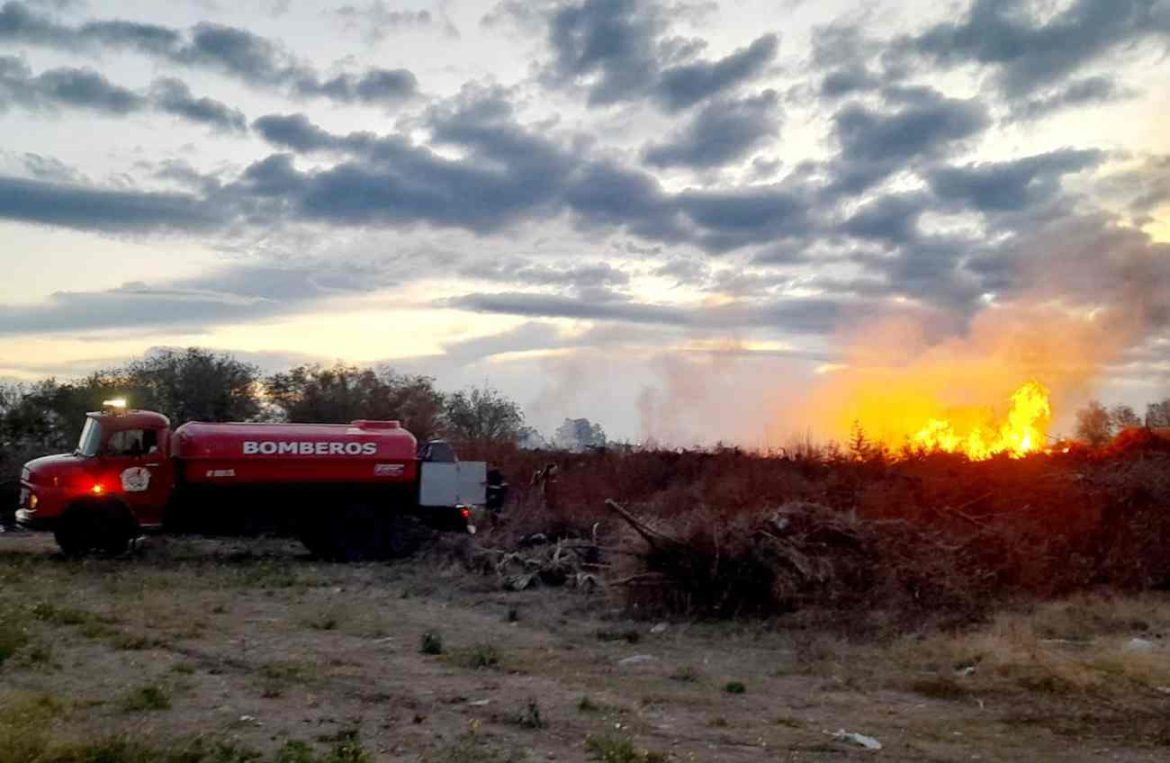 Bomberos combaten un incendio de ramas y troncos cerca del Megaestadio