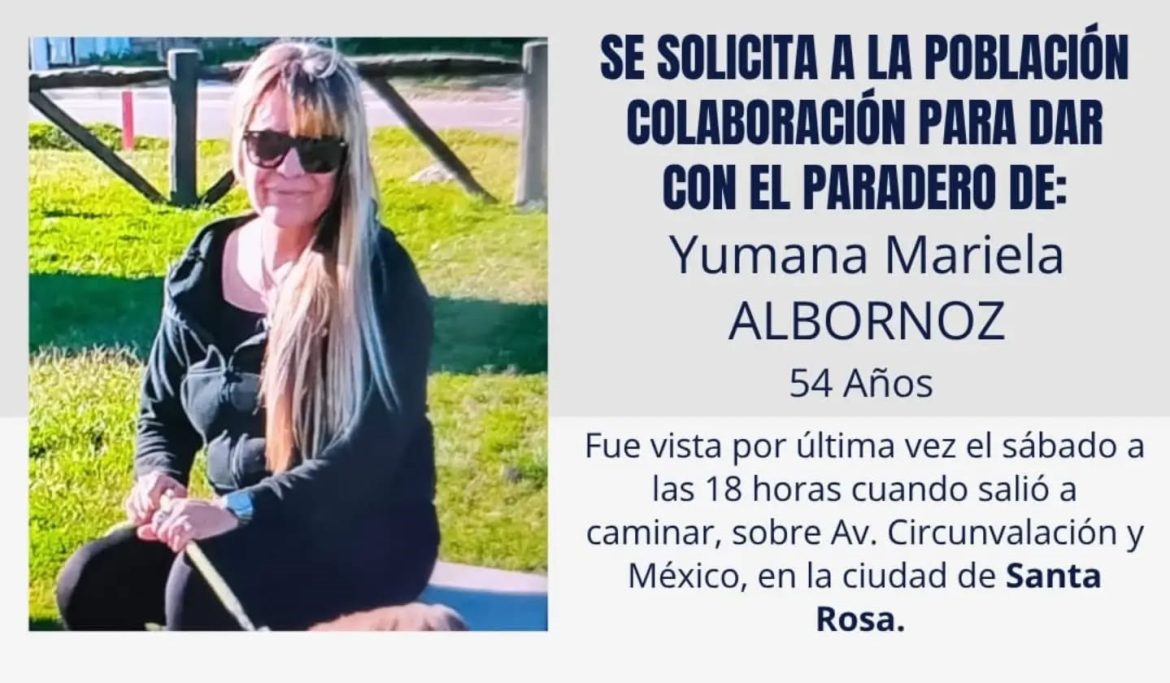 Buscan a una mujer de 54 años desaparecida en Santa Rosa